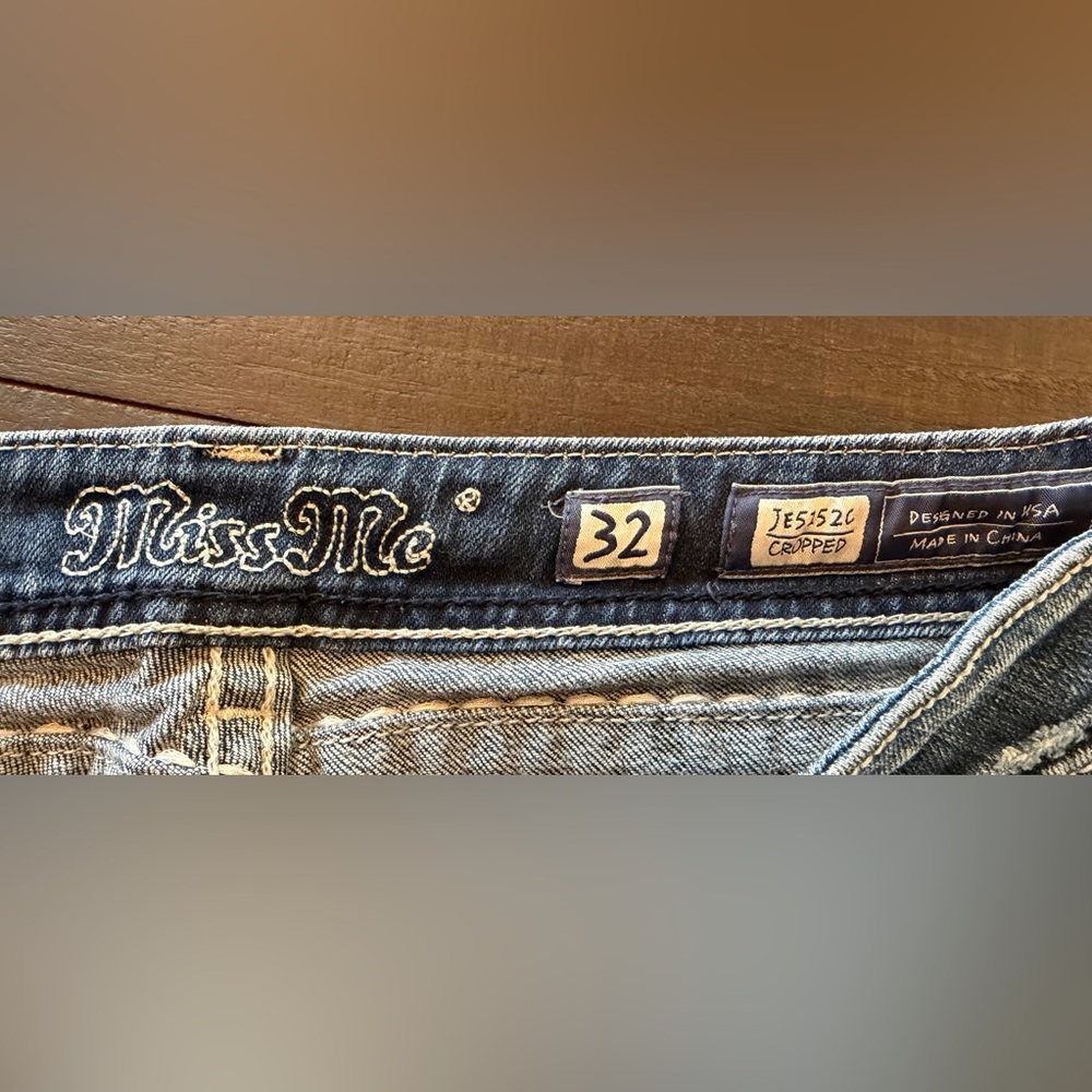 Miss Me Blue Distressed Denim Capris - Picture 3 of 3